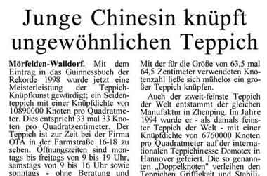 Read more about the article Junge Chinesin knüpft ungewöhnlichen Teppich